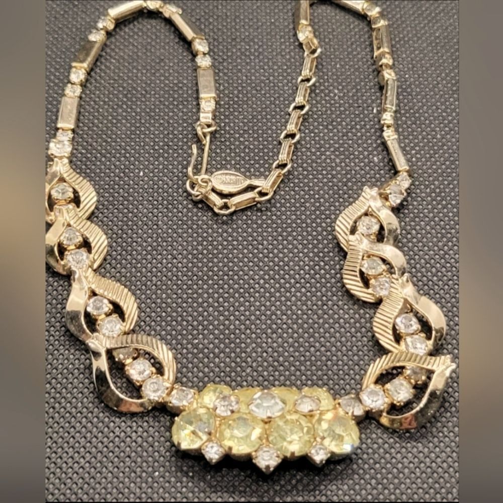 Sarah Coventry Vintage 1960s Monte Carlo Lemon Rhinestone Necklace Estate